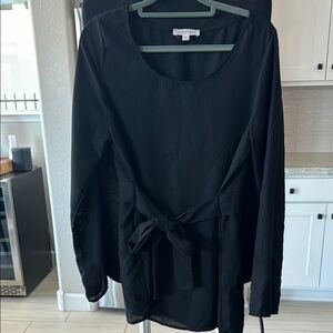Downeast Black Long Sleeve Tie Front Blouse